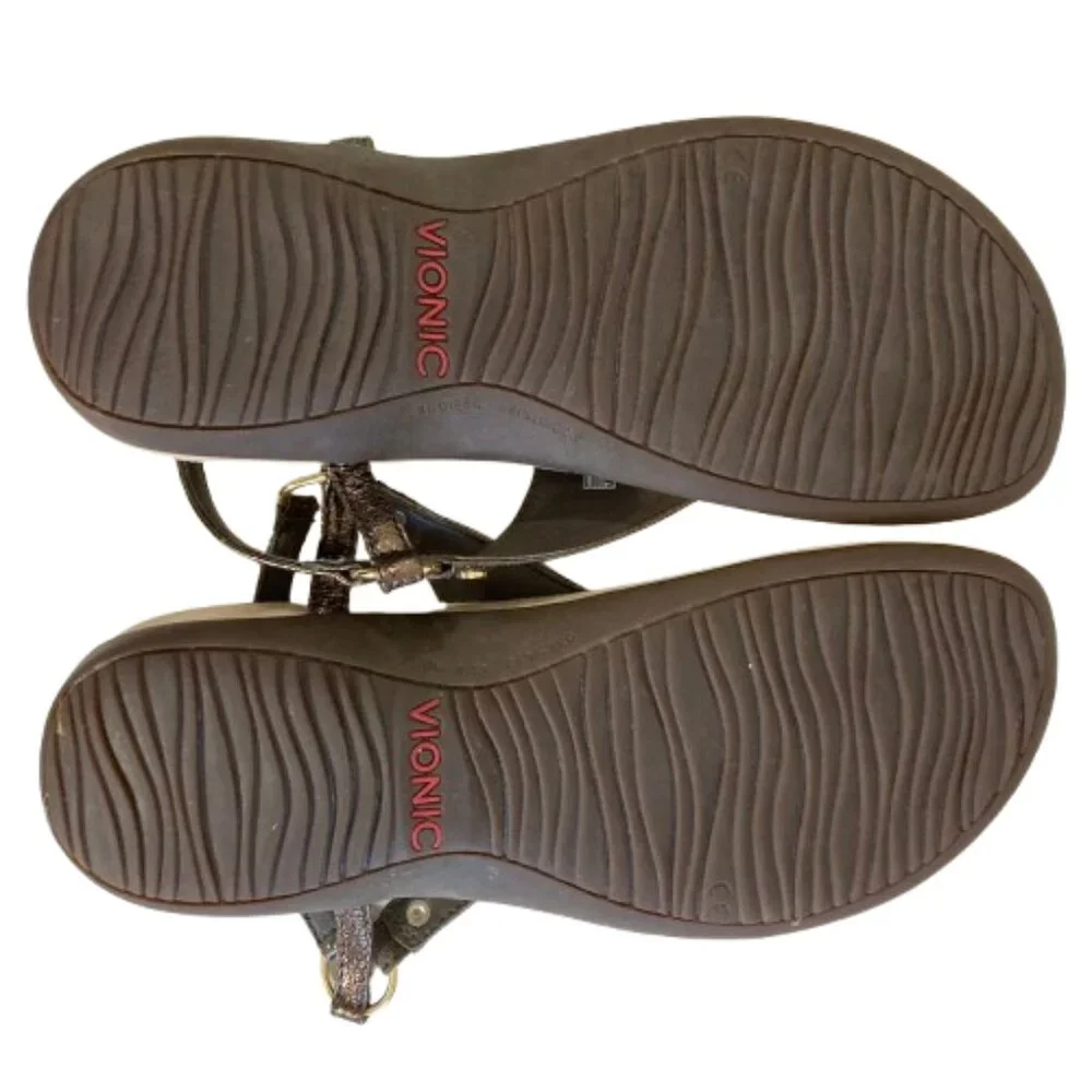 Vionic Kirra Sandals Metallic Bronze Thongs Orthopedic Flats Slingback, size 7.5 - Picture 9 of 11